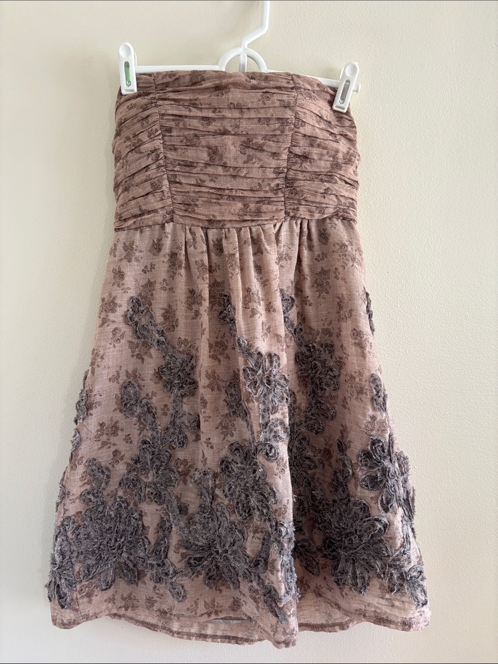 Love Culture Strapless Blush Pink Dress with Gray Floral Appliqué